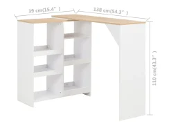 Mesa de bar con estantería móvil blanca 138x39x110 cm