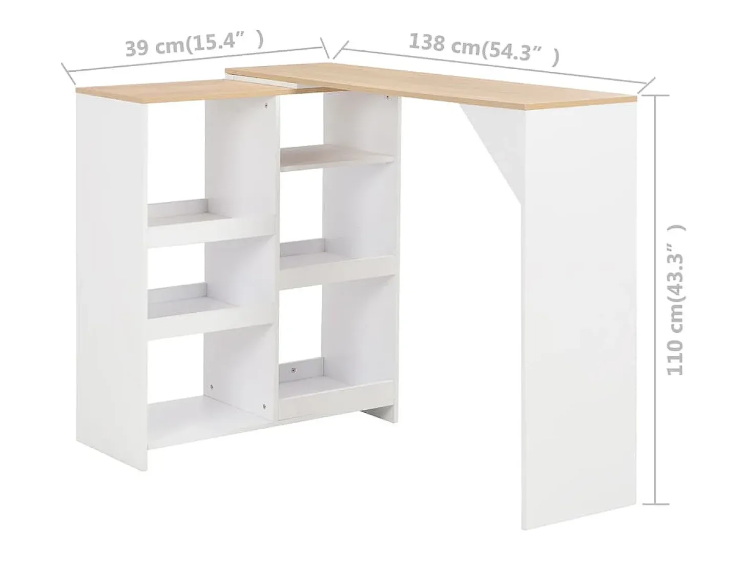 Mesa de bar con estantería móvil blanca 138x39x110 cm