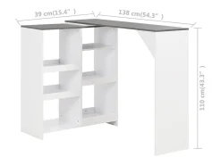 Mesa de bar con estantería móvil blanca 138x39x110 cm