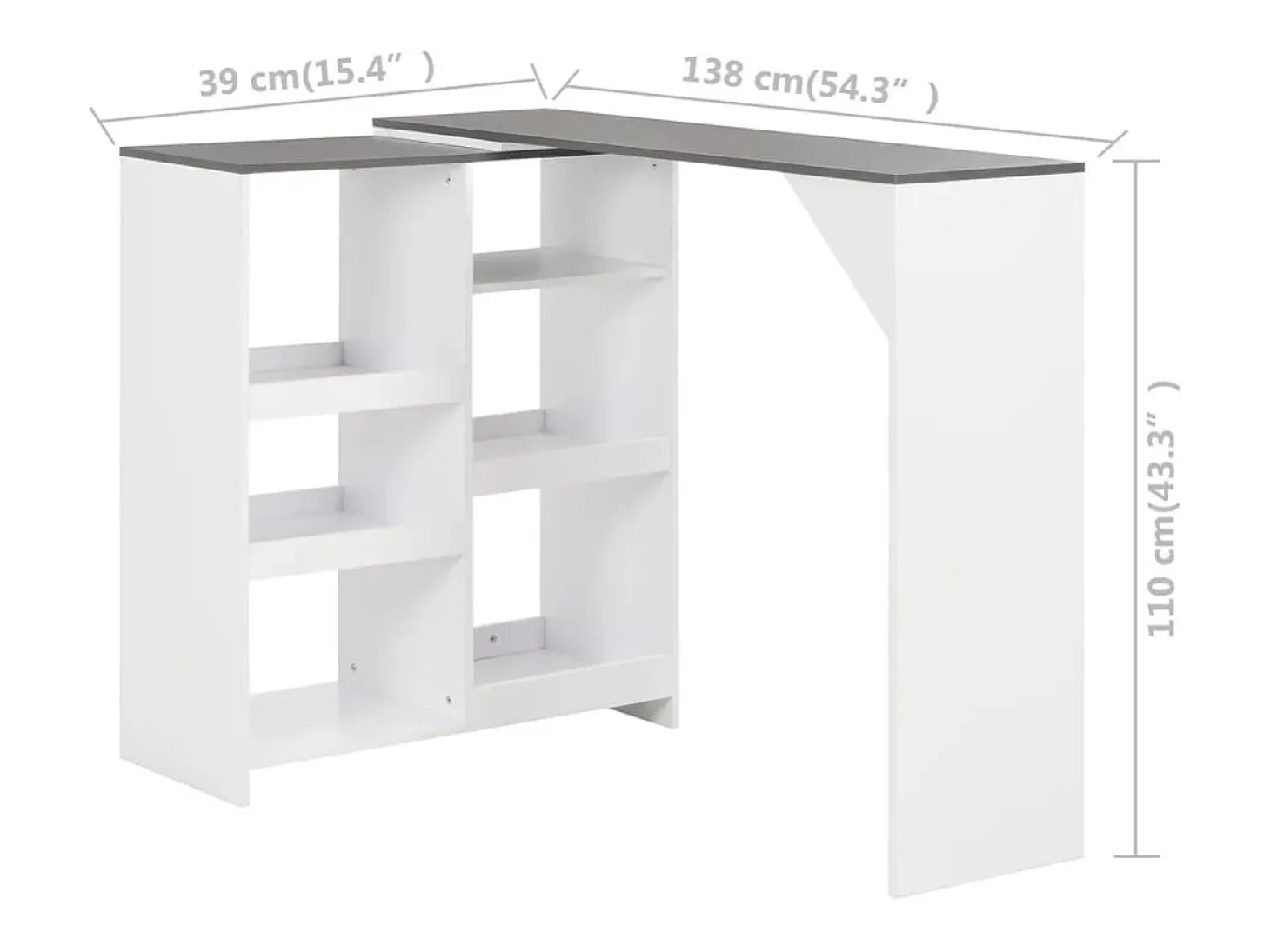 Mesa de bar con estantería móvil blanca 138x39x110 cm