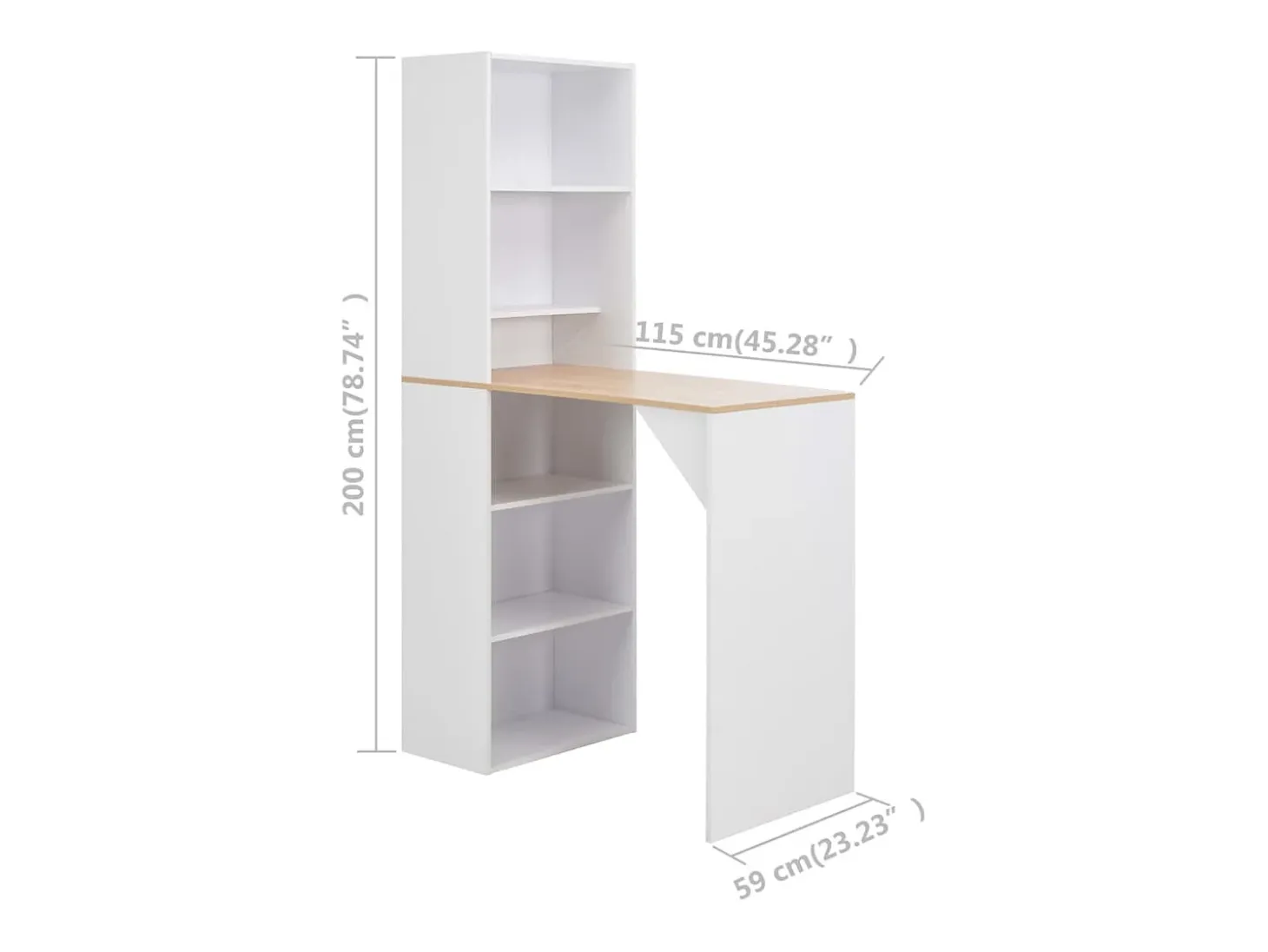 Mesa de bar con estantería blanca 115x59x200 cm