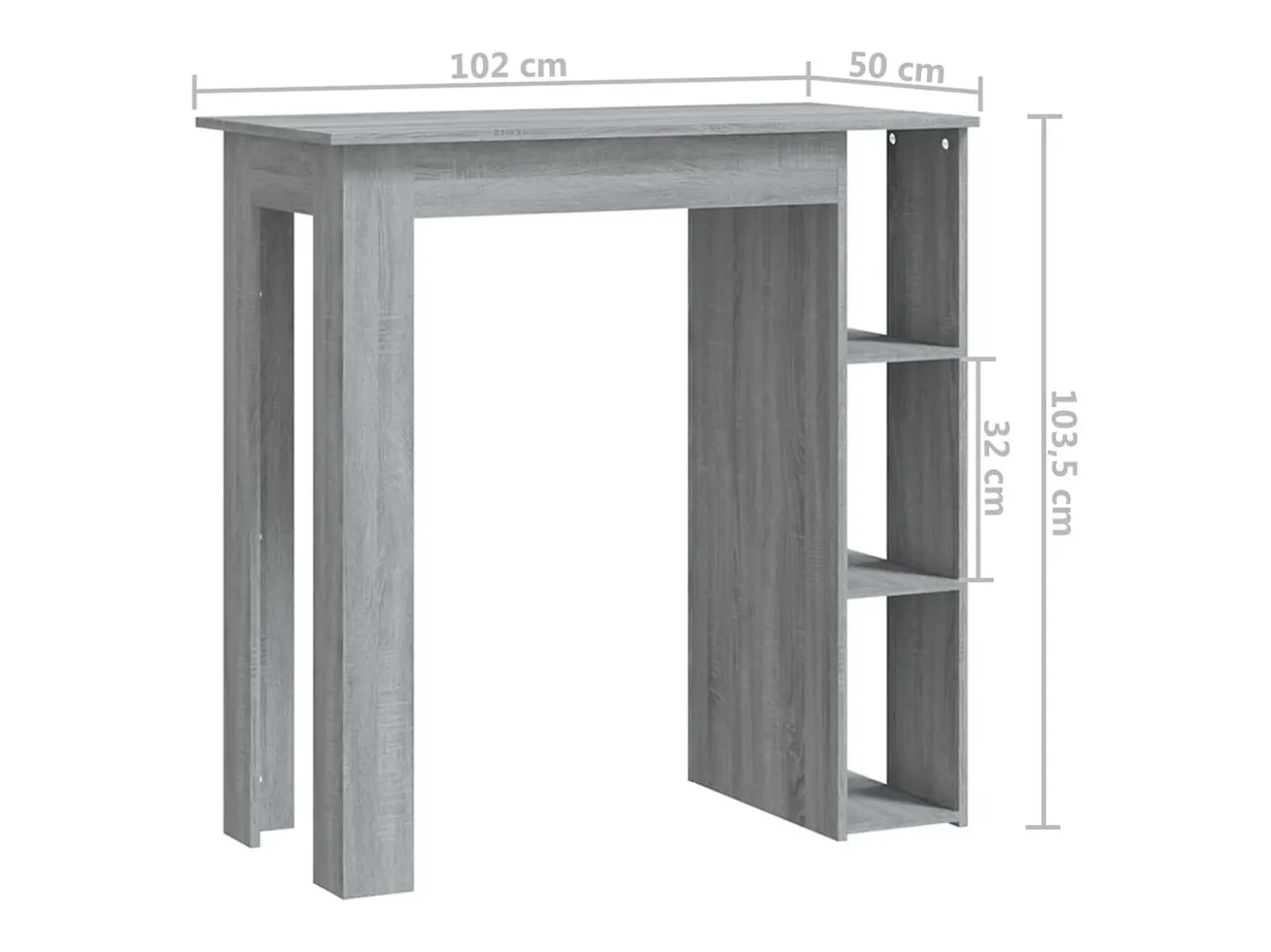 Mesa de bar de madera de ingeniería gris Sonoma con estante