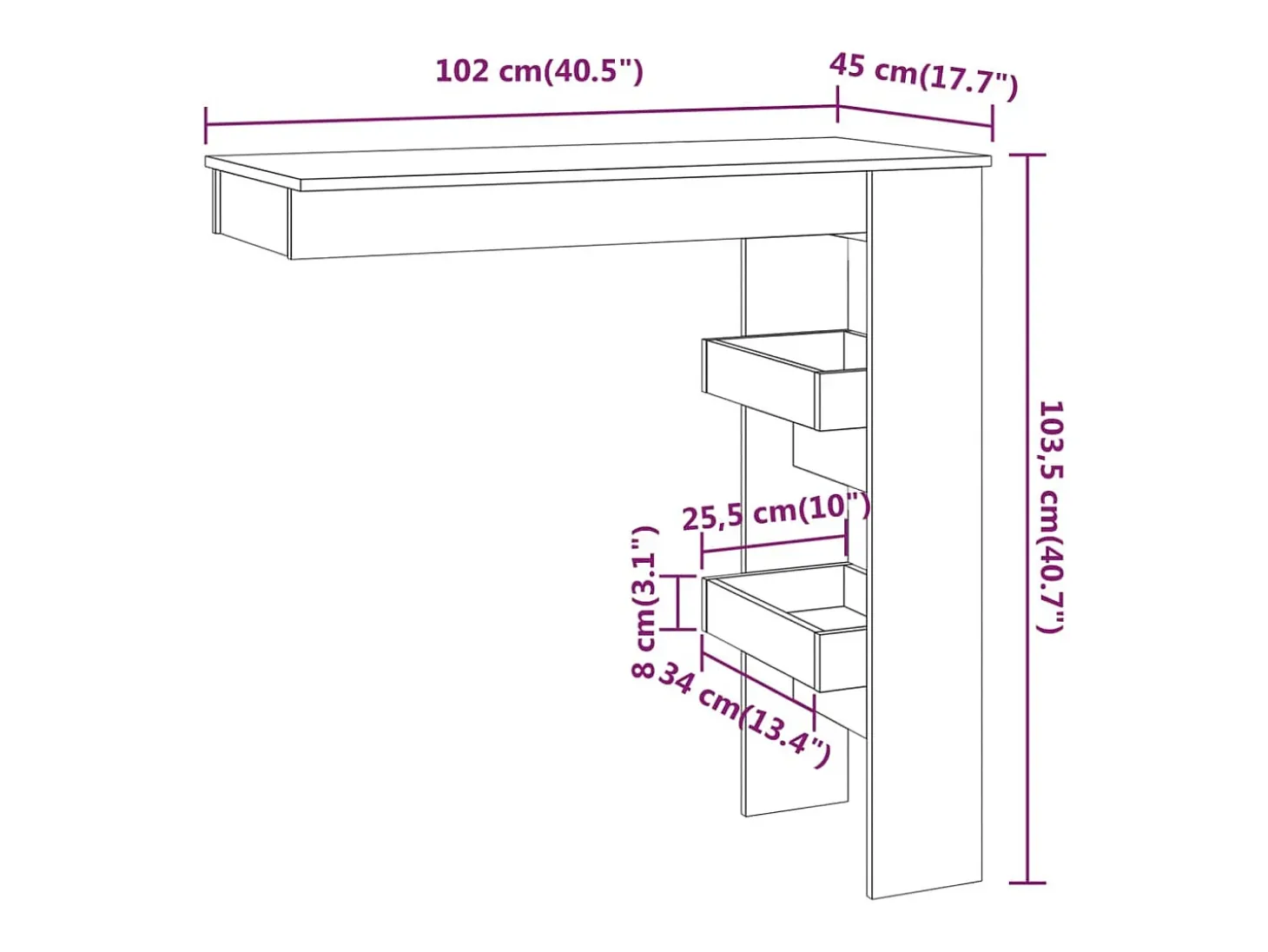 Mesa de bar de pared madera contrachapada gris 102x45x103,5cm