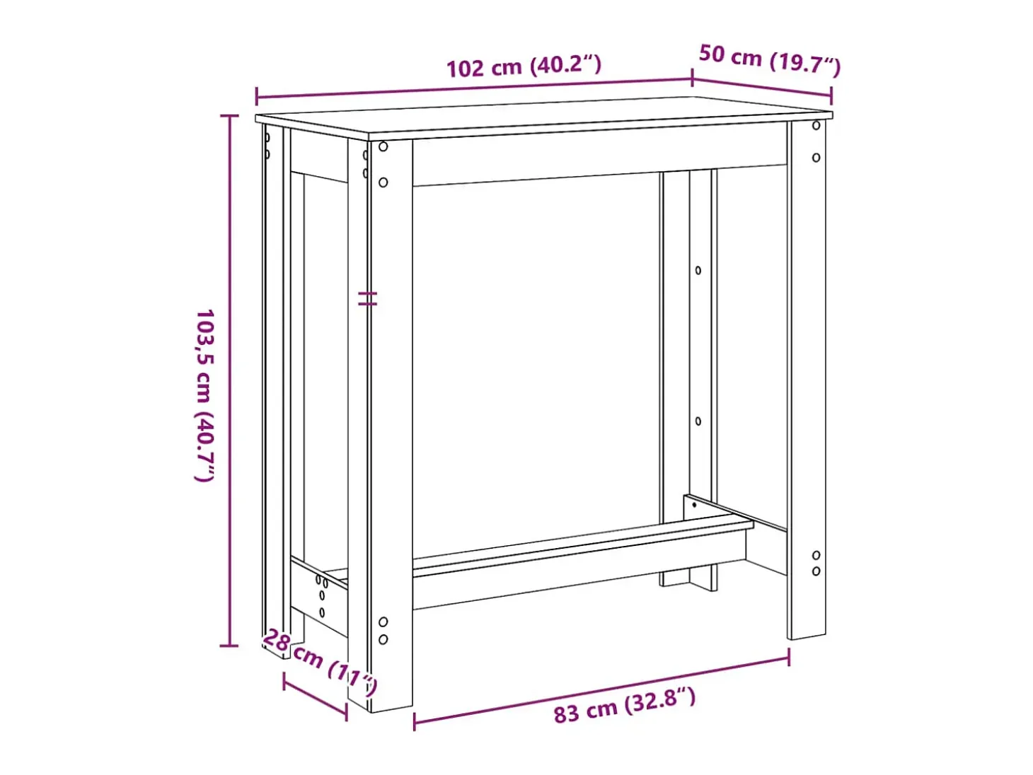 Mesa de bar de roble ahumado 102x50x103,5 cm madera de ingeniería