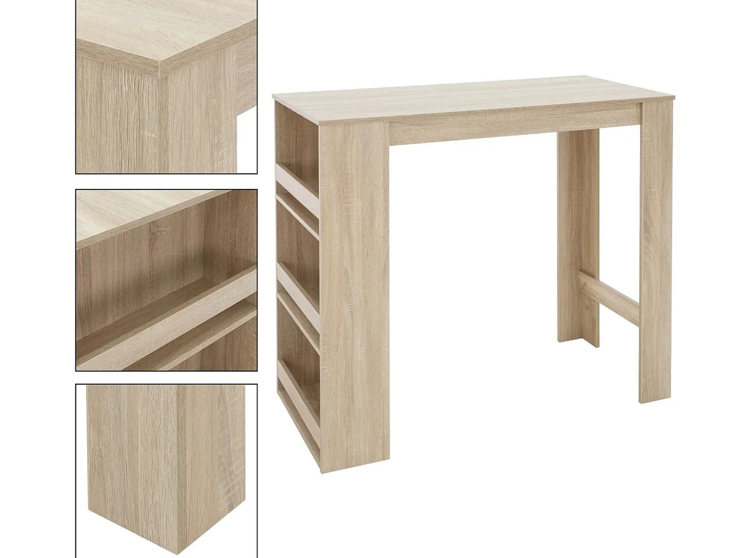Mesa de bar de roble Sonoma con 3 estantes mesa de bistro de cocina ML-DESIGN