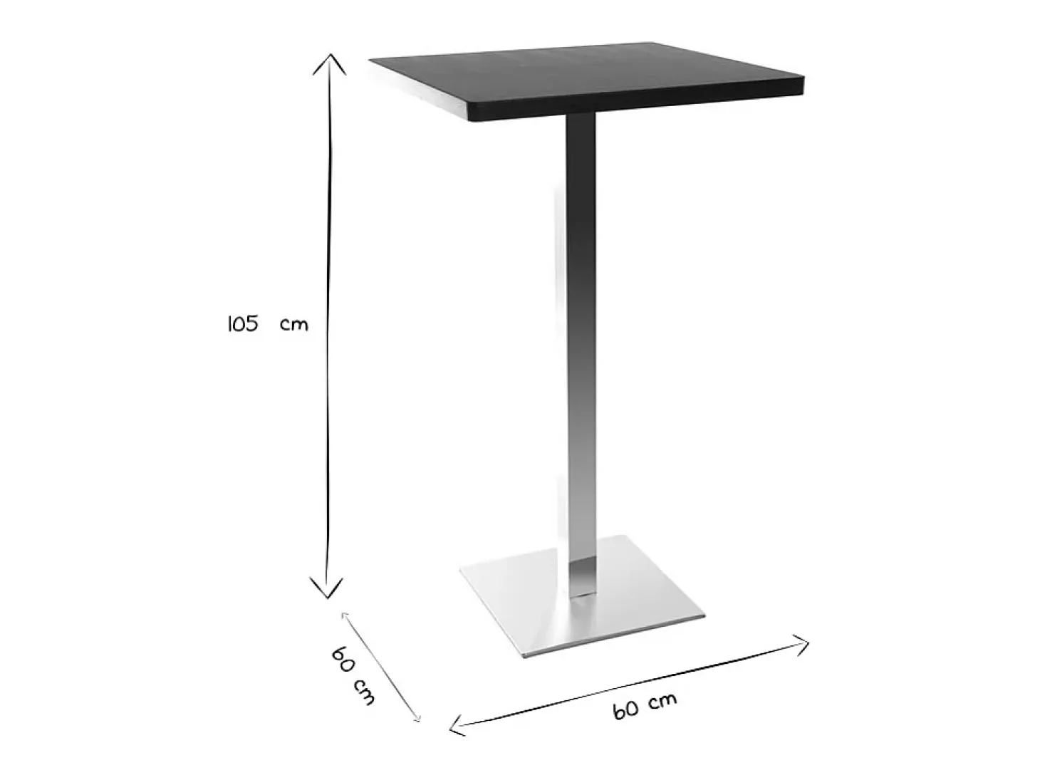 Mesa de bar diseño cuadrado negro pata central JORY
