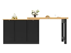 Mesa de bar extensible - 120/180 x 76 cm - con LED + 2 puertas + 2 cajones - Rotación 360° - MDF - Negro