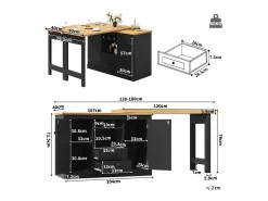 Mesa de bar extensible - 120/180 x 76 cm - con LED + 2 puertas + 2 cajones - Rotación 360° - MDF - Negro