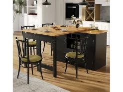 Mesa de bar extensible - 120/180 x 76 cm - con LED + 2 puertas + 2 cajones - Rotación 360° - MDF - Negro