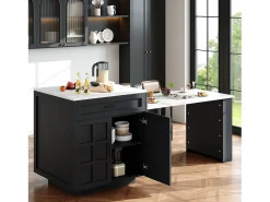 Mesa de bar extensible con almacenaje - 133-202 x 70 x 93,5 cm - con 2 cajones + 4 compartimentos - MDF - negra