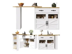 Mesa de bar extensible, giratoria 360°, espacio de almacenamiento, MDF, blanca (138-204x39x104 cm)