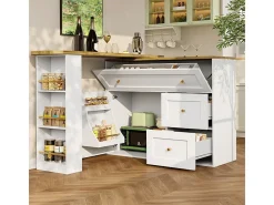 Mesa de Bar extensible giratoria - con 2 puertas, 2 cajones y 3 nichos - MDF - 138/204×39×105cm - Blanco