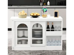 Mesa de bar extensible moderna, giratoria 360°, con espacio de almacenamiento, color blanco.