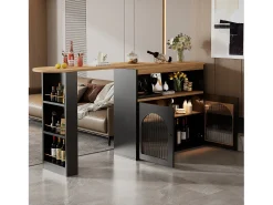 Mesa de bar extensible moderna con espacio de almacenamiento, 138-193 x 39 x 105 cm, con luz LED (color ajustable), color negro