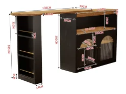 Mesa de bar extensible moderna con espacio de almacenamiento, 138-193 x 39 x 105 cm, con luz LED (color ajustable), color negro
