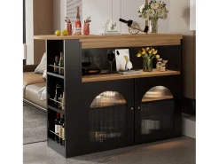 Mesa de bar extensible moderna con espacio de almacenamiento, 138-193 x 39 x 105 cm, con luz LED (color ajustable), color negro