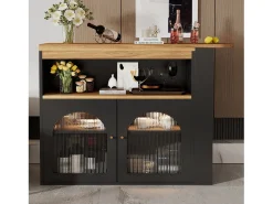 Mesa de bar extensible moderna con espacio de almacenamiento, 138-193 x 39 x 105 cm, con luz LED (color ajustable), color negro