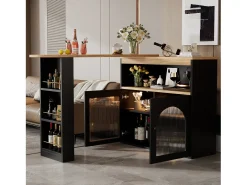 Mesa de bar extensible moderna con espacio de almacenamiento, 138-193 x 39 x 105 cm, con luz LED (color ajustable), color negro