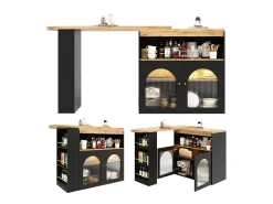 Mesa de bar extensible moderna con espacio de almacenamiento, 138-193 x 39 x 105 cm, con luz LED (color ajustable), color negro