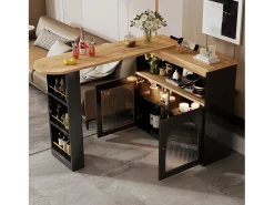 Mesa de bar extensible moderna con espacio de almacenamiento, 138-193 x 39 x 105 cm, con luz LED (color ajustable), color negro