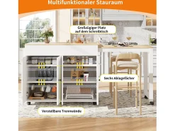Mesa de bar extensible moderna - 118-180 x 50 x 94,6 cm - con 4 puertas - para comedor - MDF - blanco