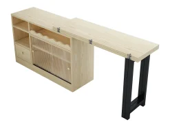 Mesa de bar extensible y plegable, mesa de comedor con cajón y dos puertas correderas de cristal, color natural