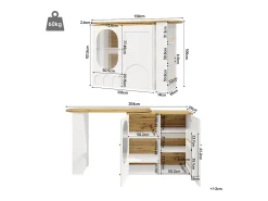 Mesa de bar giratoria con 3 puertas, isla de cocina con almacenaje - tablero extensible (138-204)x39x102 cm - blanco