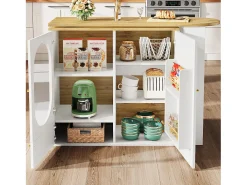 Mesa de bar giratoria con 3 puertas, isla de cocina con almacenaje - tablero extensible (138-204)x39x102 cm - blanco