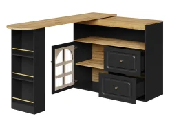 Mesa de bar giratoria de madera con 1 puerta de cristal y 2 cajones, aparador con almacenaje (138-204) x 39 x 104 cm - negro
