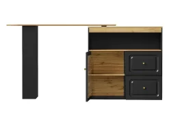 Mesa de bar giratoria de madera con 1 puerta de cristal y 2 cajones, aparador con almacenaje (138-204) x 39 x 104 cm - negro