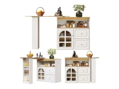 Mesa de bar giratoria de madera con 1 puerta de cristal y 2 cajones, aparador con almacenaje (138-204) x 39 x 104 cm - blanco