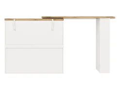 Mesa de bar giratoria de madera con 1 puerta y 2 cajones Isla de cocina con almacenaje 138x39x102 cm - blanco