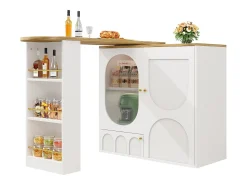 Mesa de bar giratoria de 360°, mueble con espacio de almacenamiento, MDF y metal, blanco y negro (137,9 x 73 x 92,5 cm)