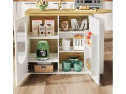 Mesa de bar giratoria de 360°, mueble con espacio de almacenamiento, MDF y metal, blanco y negro (137,9 x 73 x 92,5 cm)