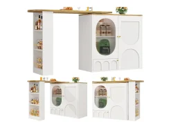 Mesa de bar giratoria de 360°, mueble con espacio de almacenamiento, MDF y metal, blanco y negro (137,9 x 73 x 92,5 cm)
