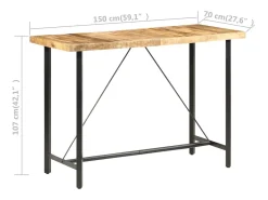 Mesa de bar madera maciza de mango rugosa 150x70x107 cm