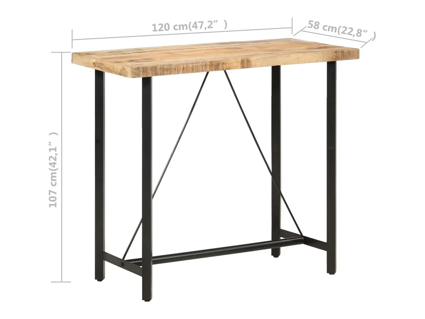 Mesa de bar madera maciza de mango rugosa 120x58x107 cm