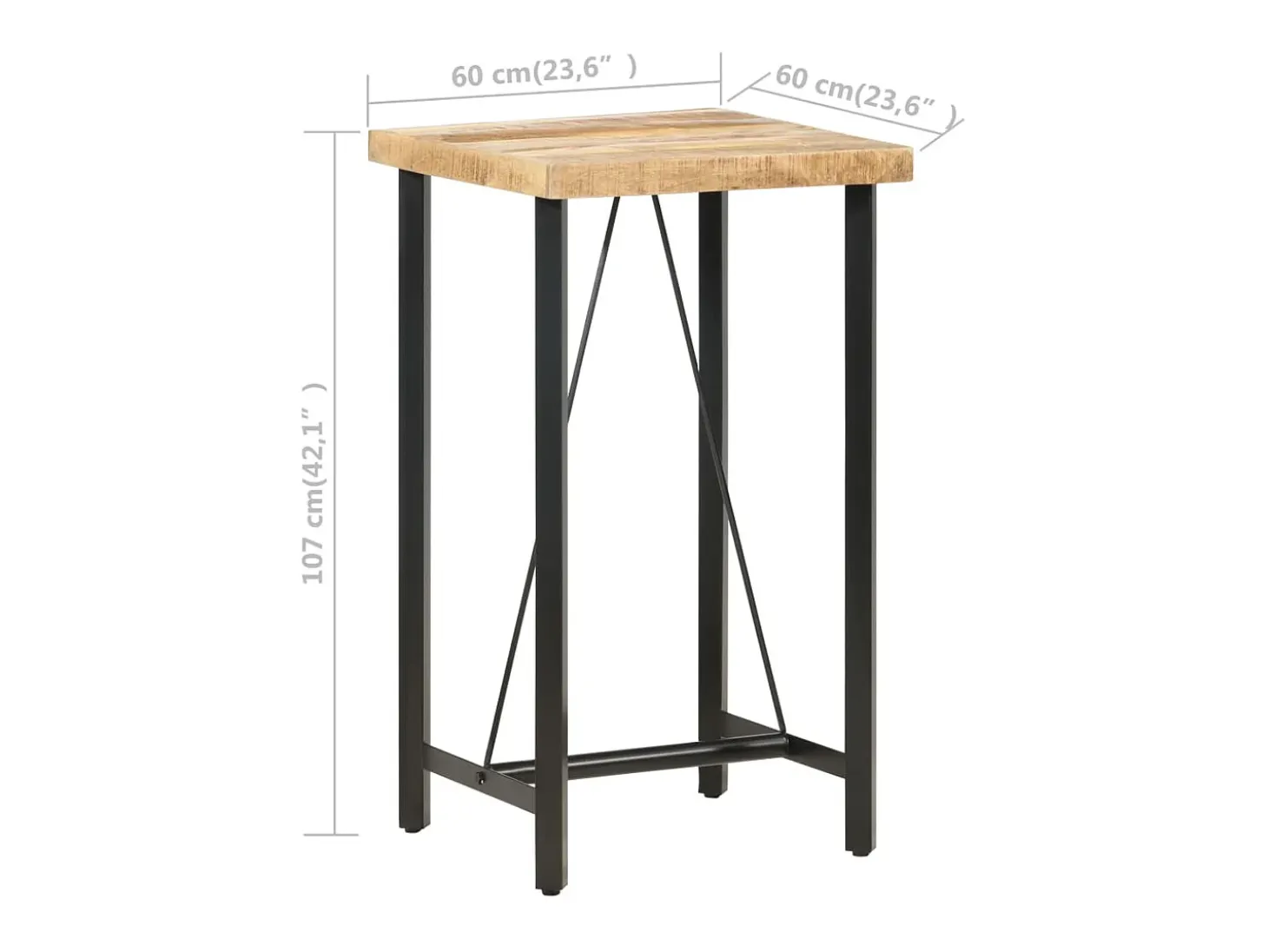 Mesa de bar madera maciza de mango rugosa 60x60x107 cm