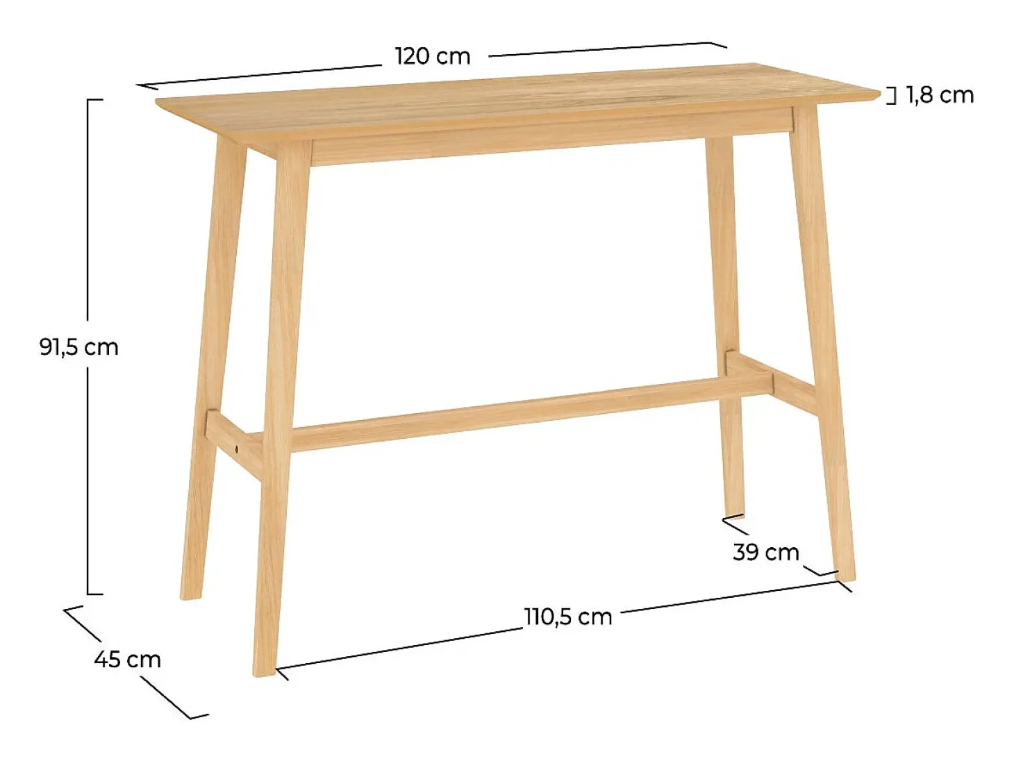 Mesa de bar rectangular de madera clara, 4 personas - Buvette