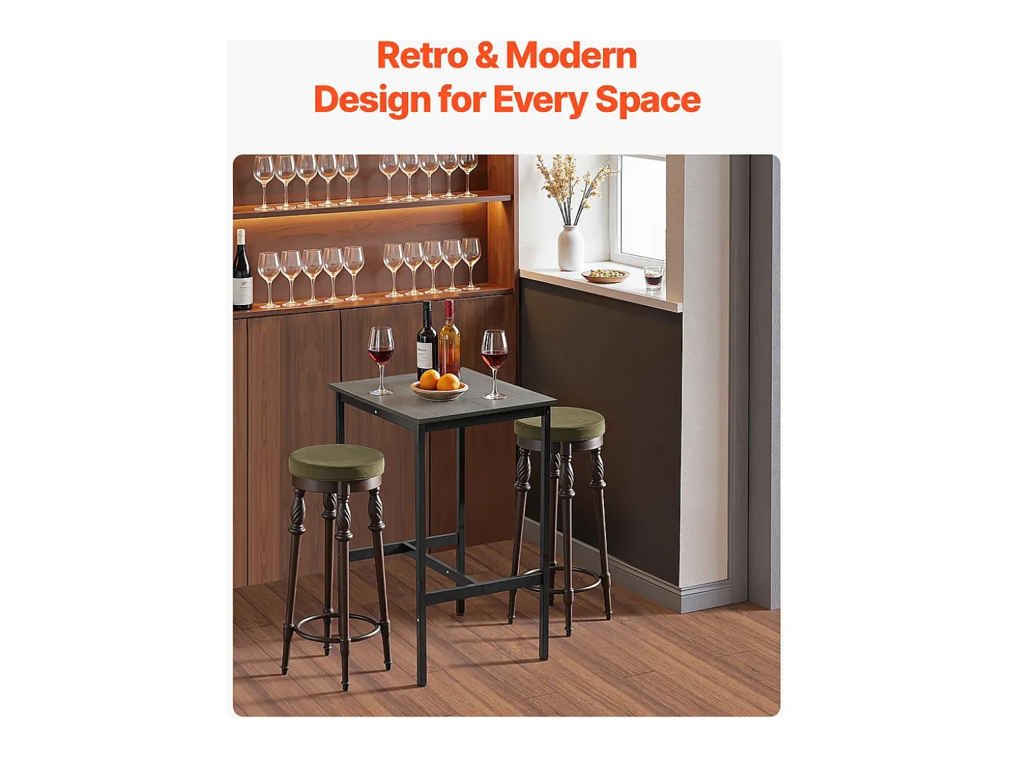 Mesa de Bar SucceBuy, 61 x 61 x 91,4 cm, Mesa Alta de Pub con Estructura Metálica Robusta, Escritorio Alto de Bar de Cócteles Estrecho y Largo, para Cocina, Salón