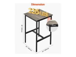 Mesa de Bar SucceBuy, 61 x 61 x 91,4 cm, Mesa Alta de Pub con Estructura Metálica Robusta, Escritorio Alto de Bar de Cócteles Estrecho y Largo, para Cocina, Salón