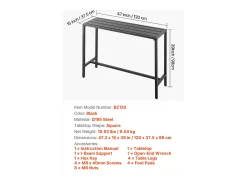 Mesa de Bar SucceBuy Alta Exterior, 120 x 37,5 cm, Mesa de Comedor Rectangular, con Tablero Impermeable, Estructura de Metal Robusta, Muebles de Jardín