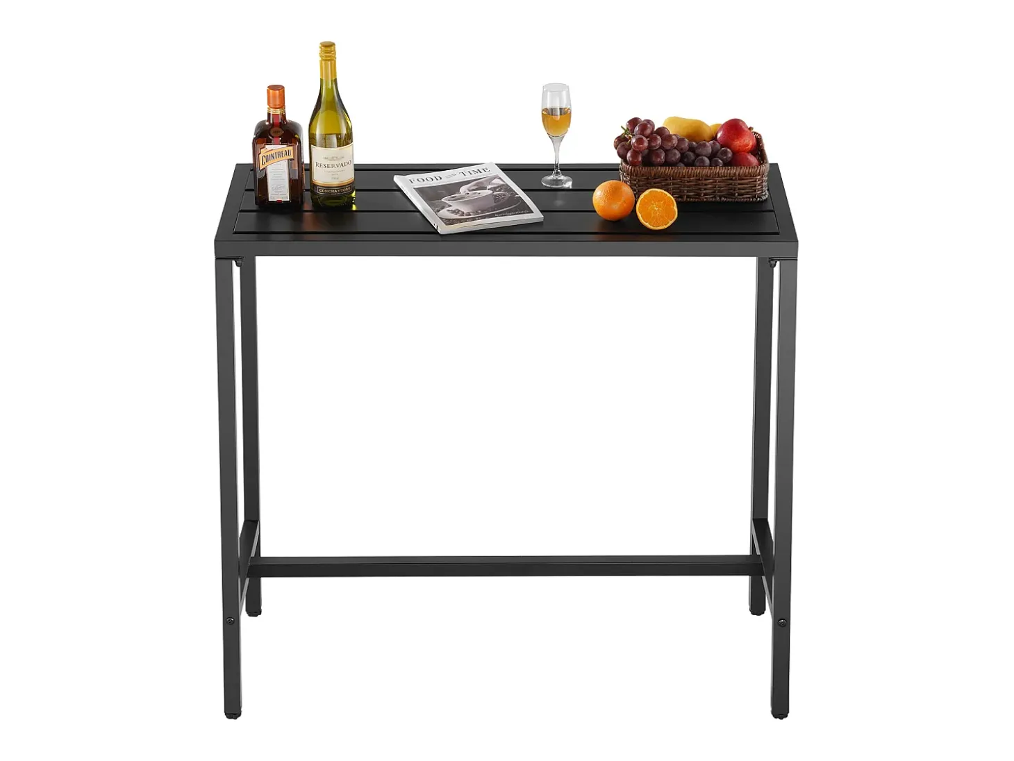 Mesa de Bar SucceBuy Alta Exterior, 100 x 37,5 cm, Mesa de Comedor Rectangular, con Tablero Impermeable, Estructura de Metal Robusta, Muebles de Jardín