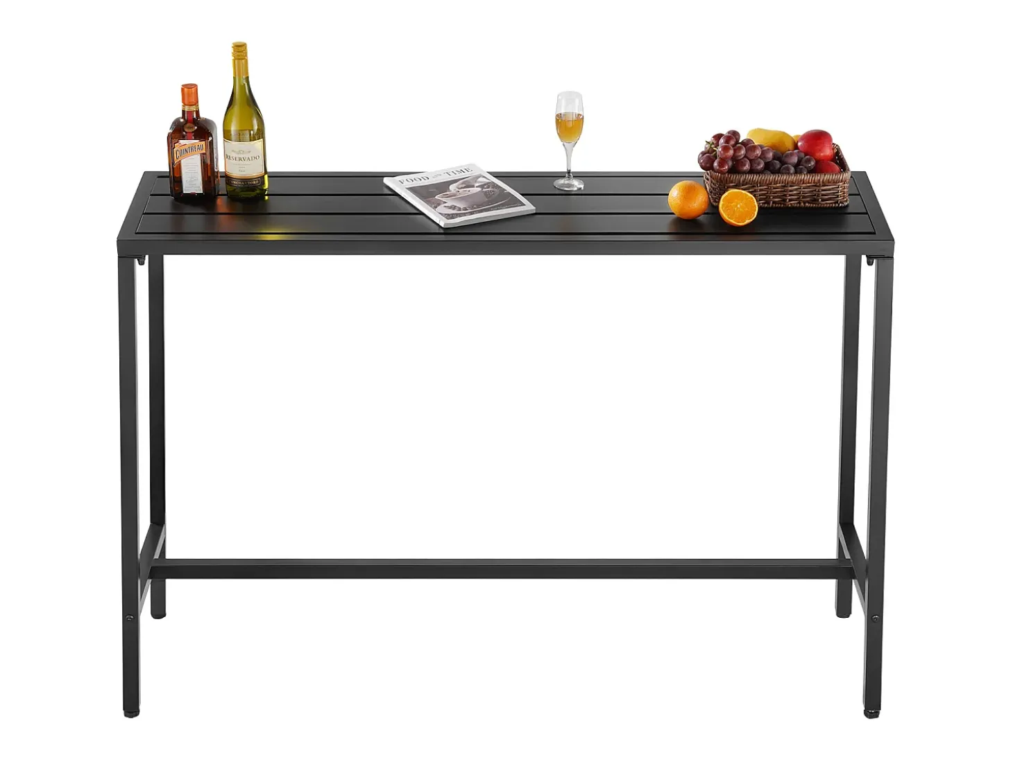 Mesa de Bar SucceBuy Alta Exterior, 140 x 37,5 cm, Mesa de Comedor Rectangular, con Tablero Impermeable, Estructura de Metal Robusta, Muebles de Jardín
