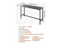 Mesa de Bar SucceBuy Alta Exterior, 140 x 37,5 cm, Mesa de Comedor Rectangular, con Tablero Impermeable, Estructura de Metal Robusta, Muebles de Jardín