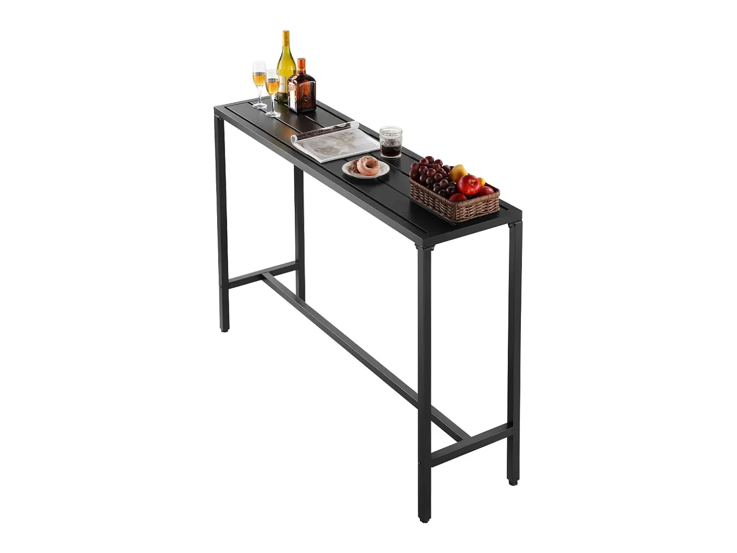 Mesa de Bar SucceBuy Alta Exterior, 140 x 37,5 cm, Mesa de Comedor Rectangular, con Tablero Impermeable, Estructura de Metal Robusta, Muebles de Jardín