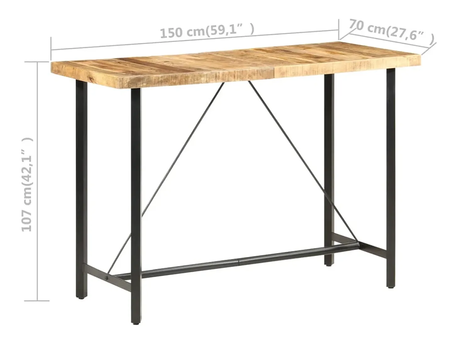 Mesa de bar 150x70x107 cm Madera de mango en bruto
