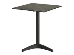 Mesa de bistró cuadrada PARIZ de 60 cm – Tablero efecto mármol gris oscuro y patas de aluminio negro