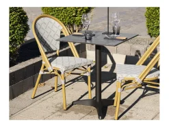 Mesa de bistró cuadrada PARIZ de 60 cm – Tablero efecto mármol gris oscuro y patas de aluminio negro