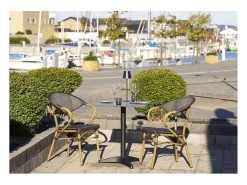 Mesa de bistró cuadrada PARIZ de 60 cm – Tablero efecto mármol gris oscuro y patas de aluminio negro